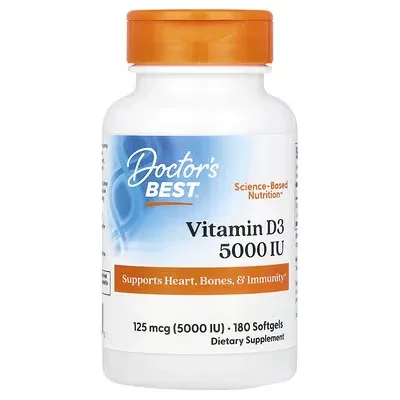 Doctor's Best, вітамін D3, 125 мкг (5000 МО), 180 капсул